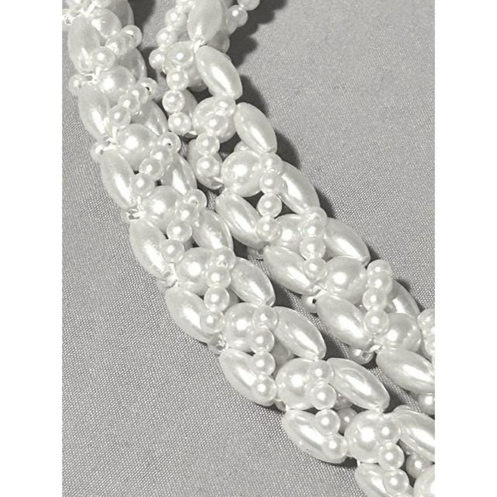 Vintage White Faux Pearl Woven Beaded Strand Necklace Bridal Classic Elegant